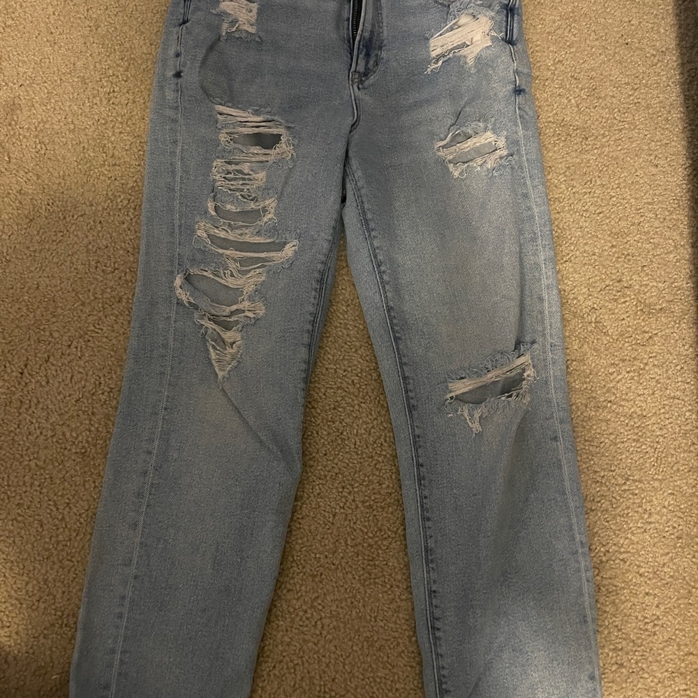 American Eagle Outfitters Light Blue Distressed Straight Leg Jeans
